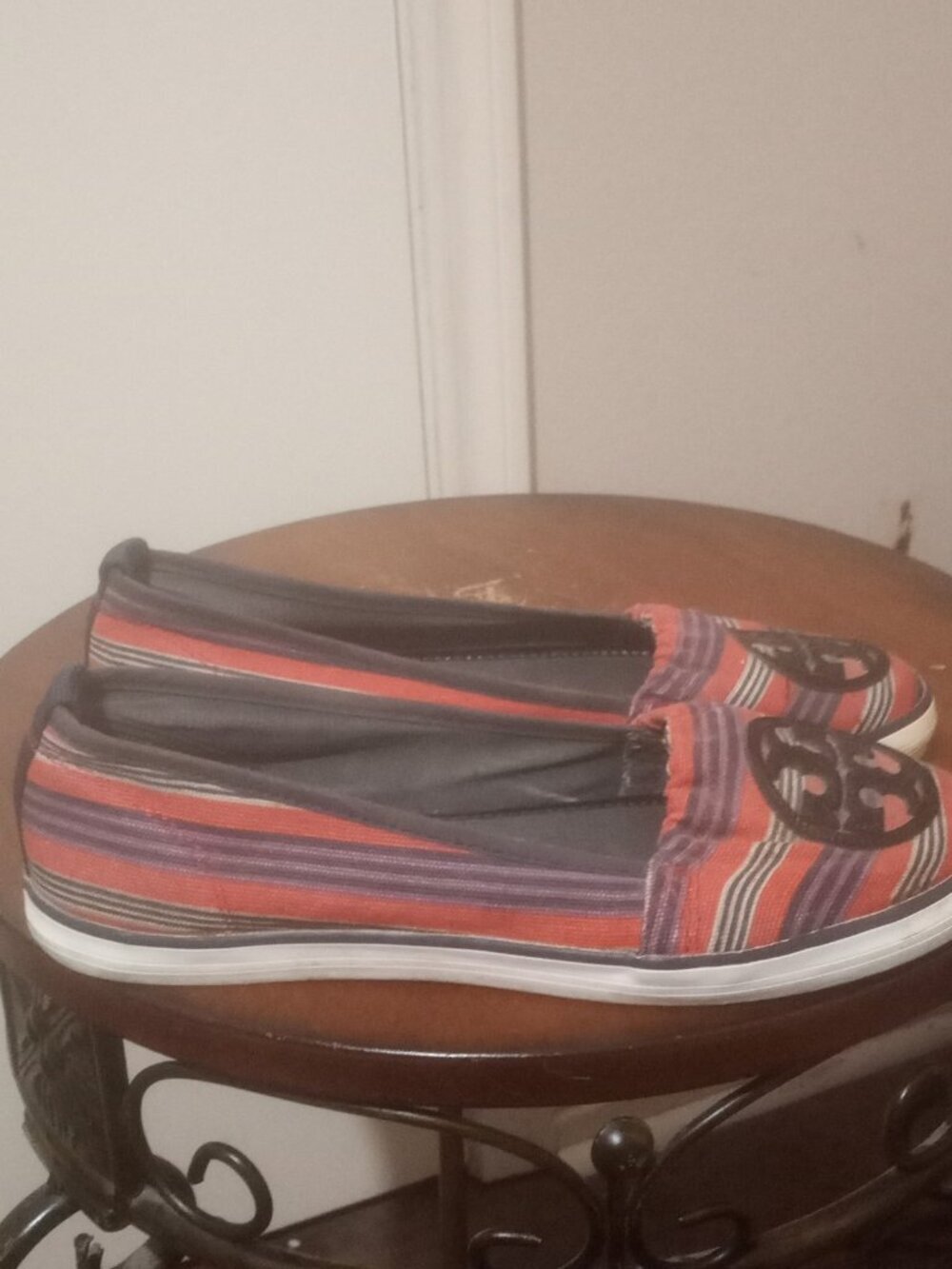 Tory Burch Raymond Striped Canvas Flat Comfort Shoes Women's 8M